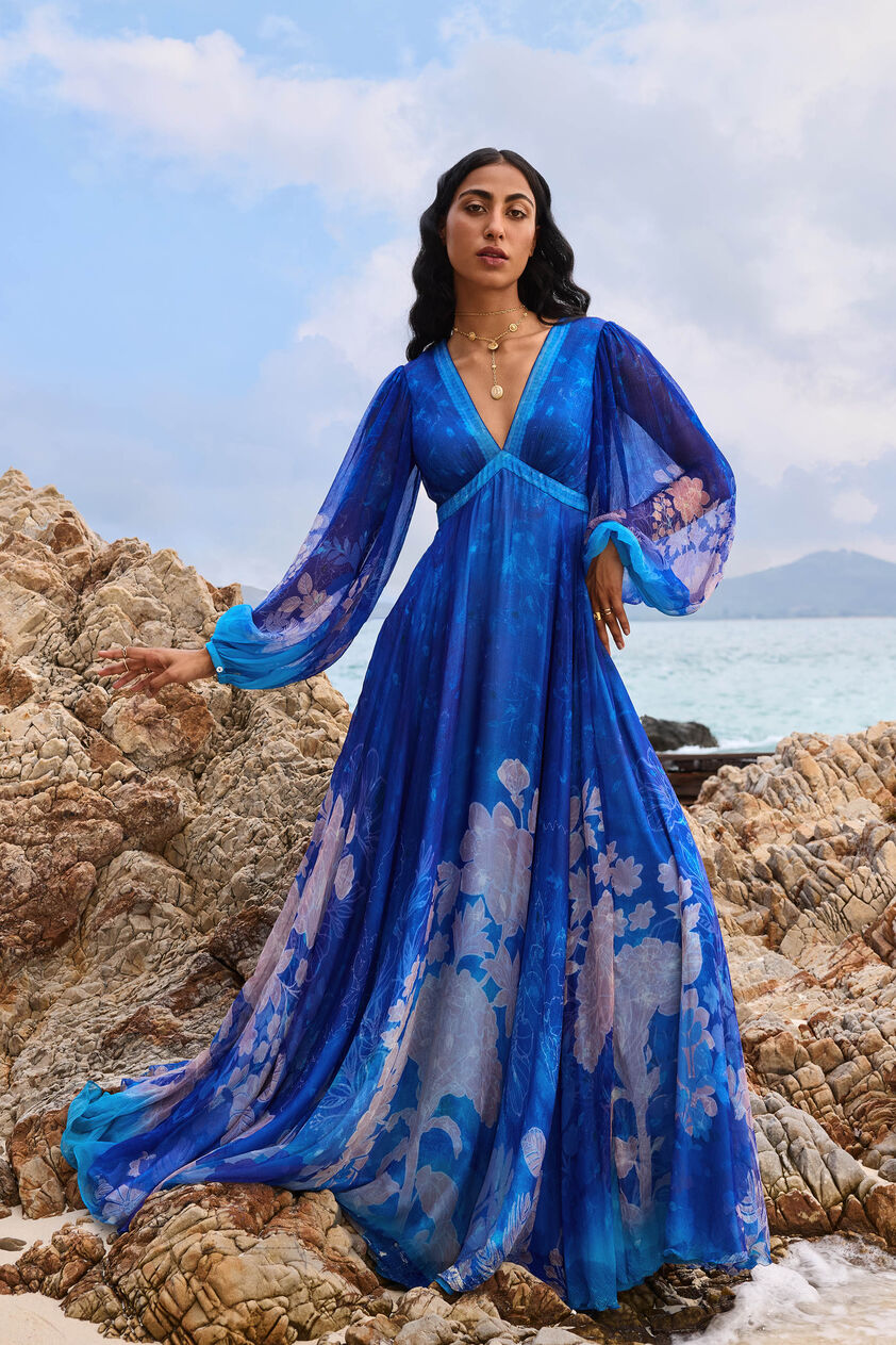 Talise Chiffon Gown - Blue, Blue, image 1