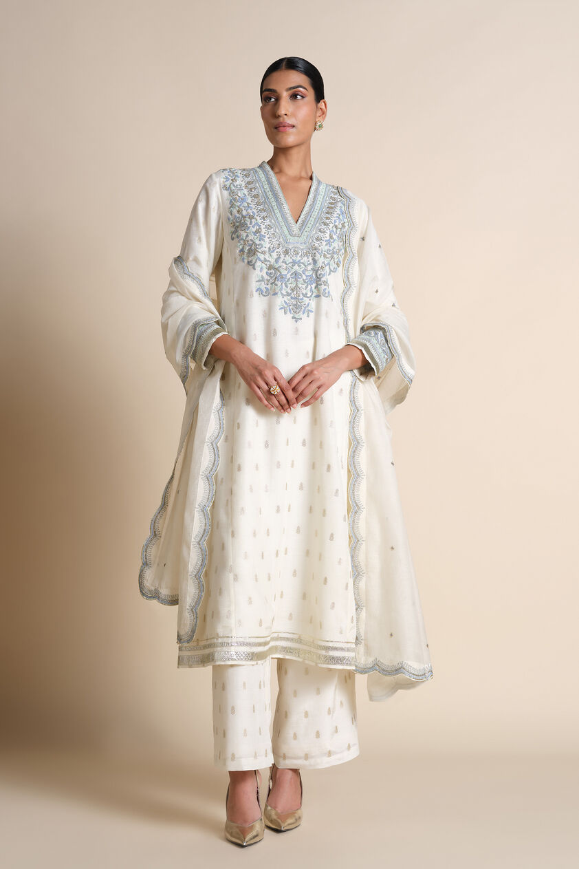 Luscinia Embroidered Suit Set - Ivory, Ivory, image 1