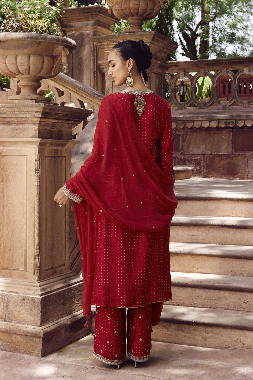 Sindhura Embroidered Silk Suit Set - Red, Red, image 2