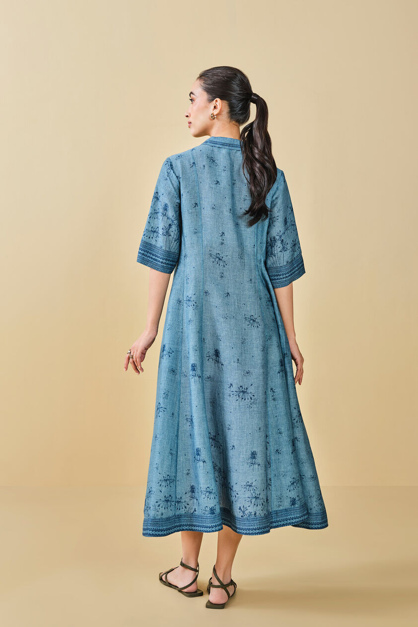 Pond Printed Linen Dress - Blue, Blue, image 8
