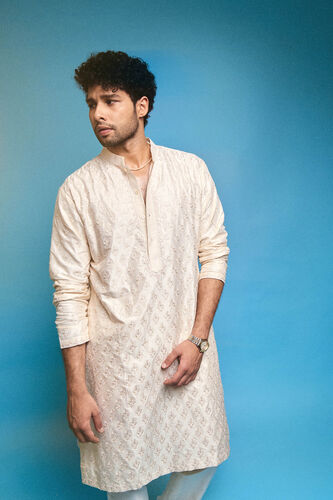 Subhranshu Embroidered Silk Kurta - Ivory, , image 7