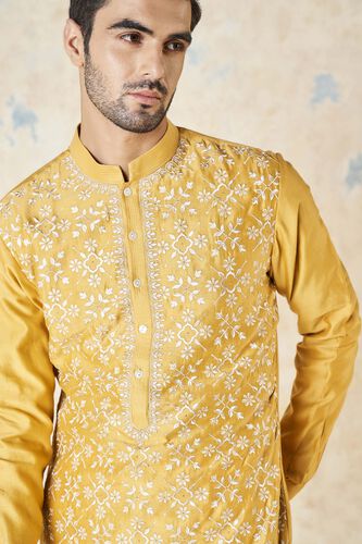 Udyan Silk Kurta - Mustard, Mustard, image 5