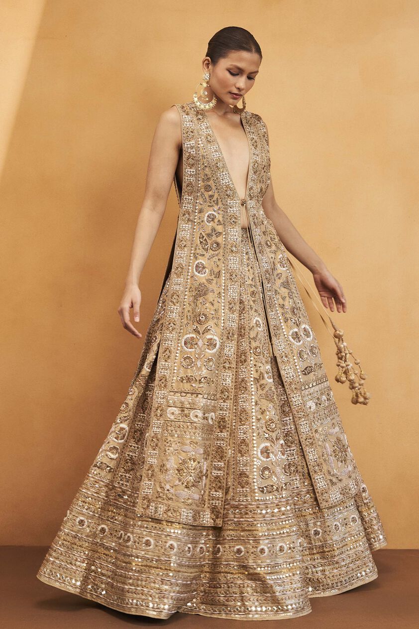 Serenade Of The Woods Gota Patti & Zardozi Silk Lehenga - Gold, Gold, image 1