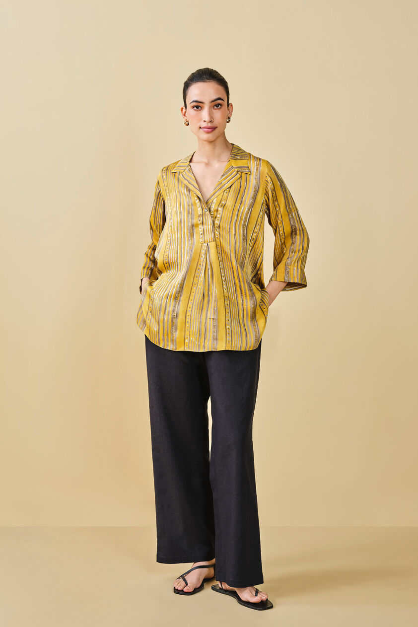 Hillside Hand-block Printed Top - Yellow, Yellow, image 1