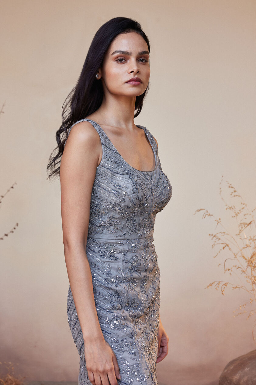 Shaden Embroidered Cord Dress - Grey, Grey, image 6