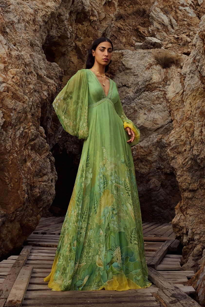 Ivresse Chiffon Gown - Lime, Lime, image 1