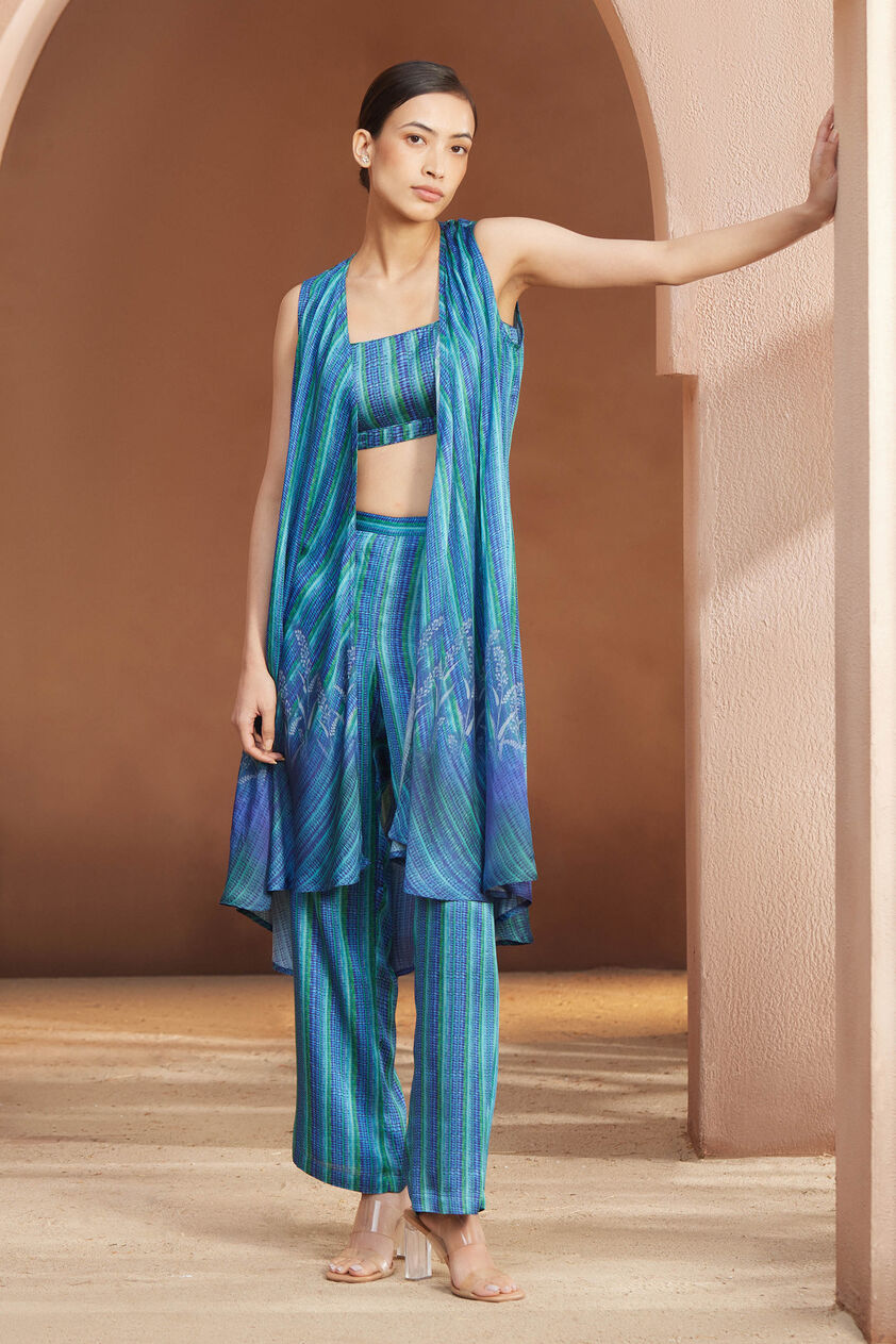 Aurora Silk Pant Set - Blue, Blue, image 1