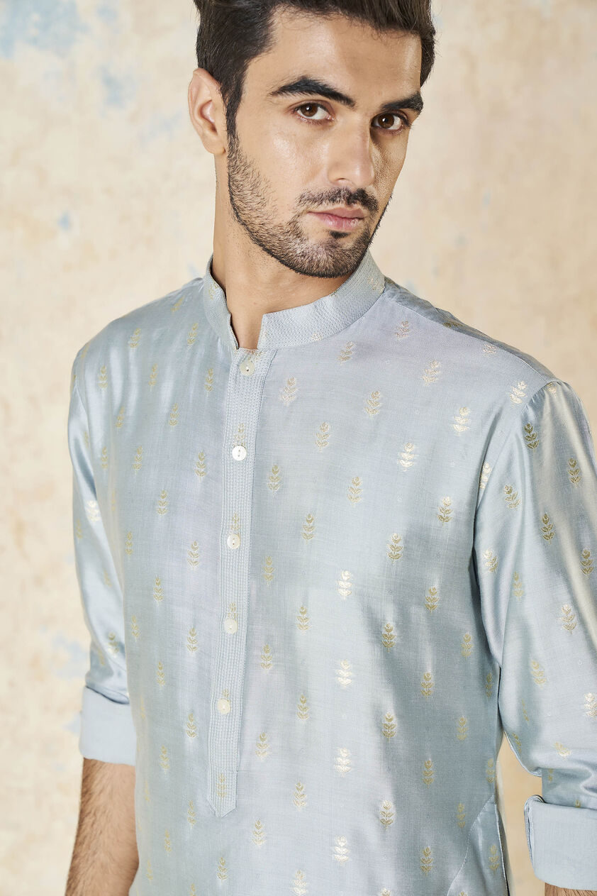 Faizan Silk Kurta - Powder Blue, Powder Blue, image 5