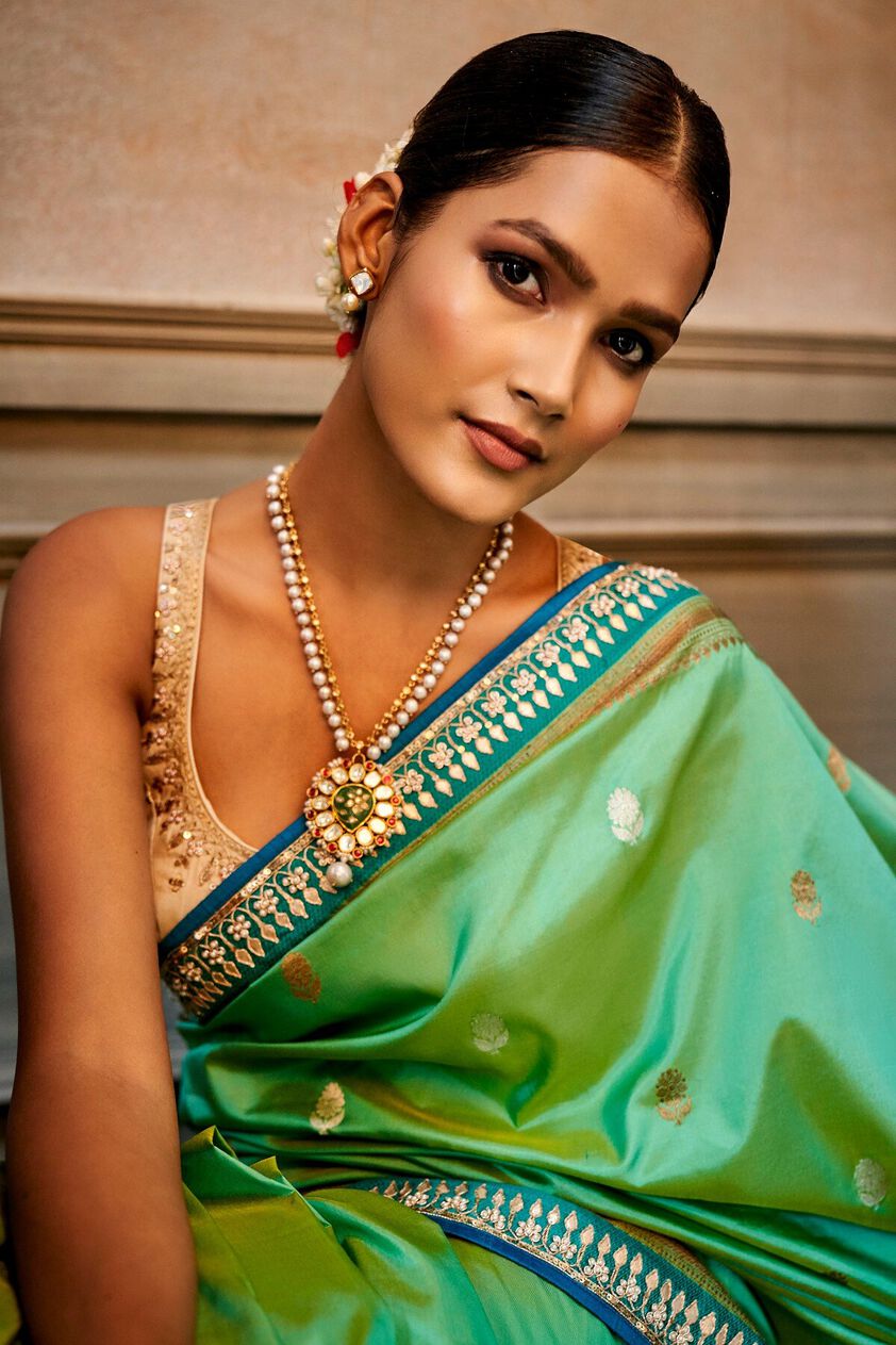 7 - Naseen Saree Set - Aqua, image 7