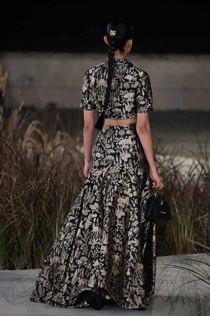 Masara Handwoven Benarasi Silk Skirt Set - Gold, Gold, image 2