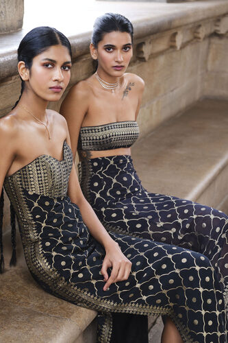 Nozomi Woven Benarasi Skirt Set - Black, Black, image 4