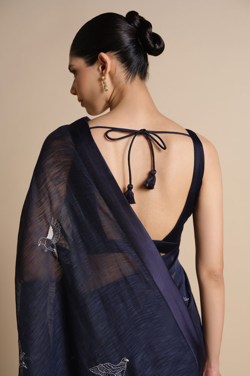Shahaf Hand-embroidered Kantha Saree - Indigo, Indigo, image 5
