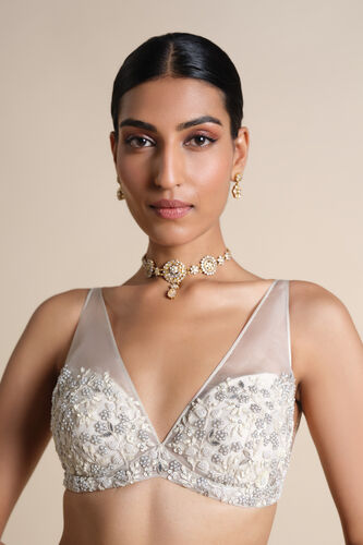 Waterway Embroidered Silk Choli - Ivory, Ivory, image 1