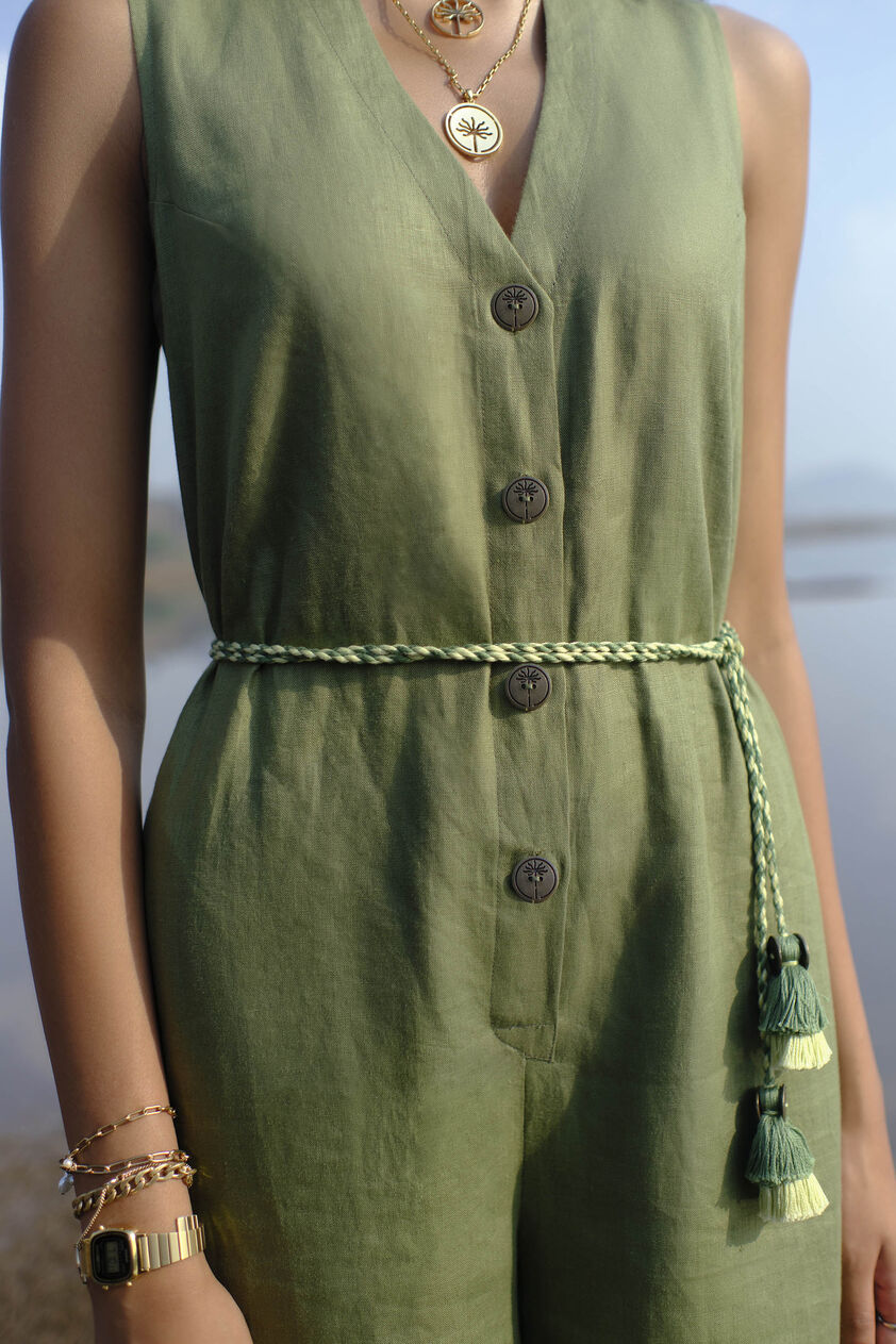 Ease Tassel Jumpsuit - Olive, Olive, image 3