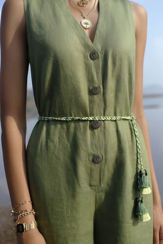 Ease Tassel Jumpsuit - Olive, Olive, image 3