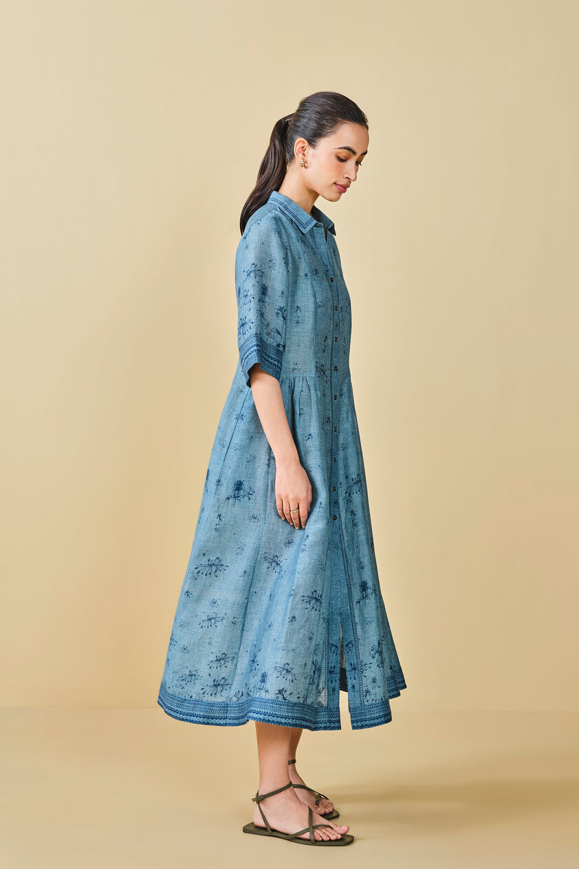 Pond Printed Linen Dress - Blue, Blue, image 6