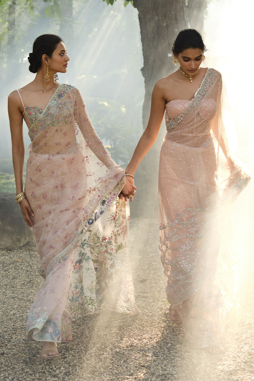 Bluma Embroidered Silk Saree - Blush, Blush, image 4