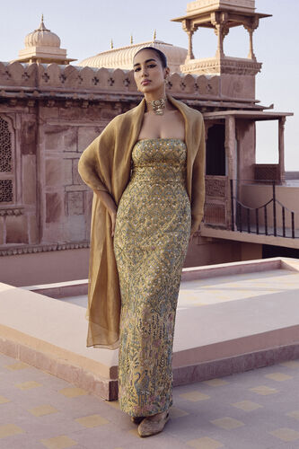 Sahuri Embroidered Silk Gown - Gold, Gold, image 1