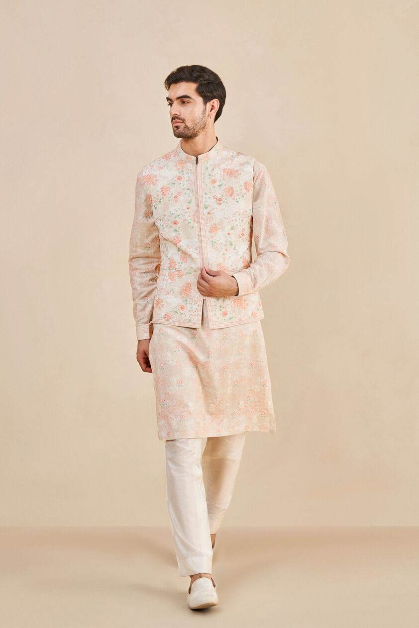 Mizan Nehru Jacket - Peach, Peach, image 1