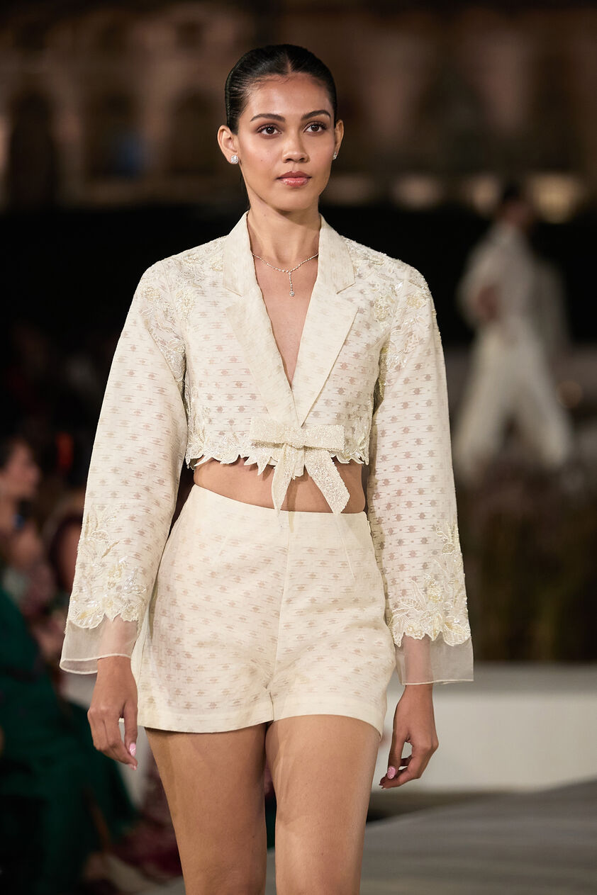 Lunaris Woven Benarasi Co-ord - Ivory, Ivory, image 3