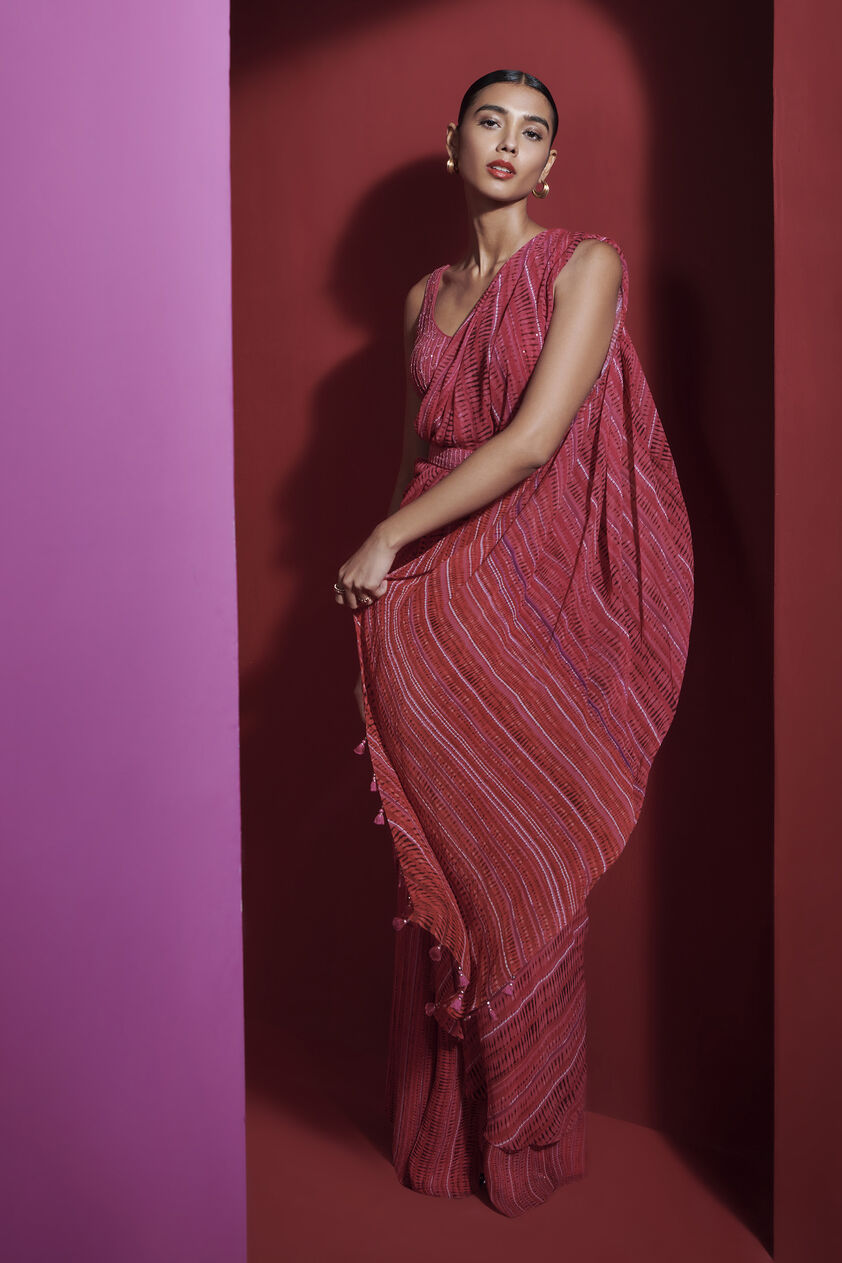 Phaedra Saree -Pink, Pink, image 3