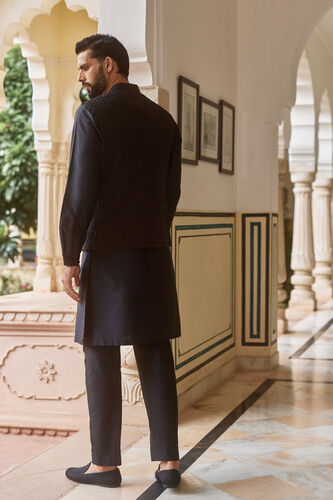 Chaital Embroidered Silk Nehru Jacket - Black, Black, image 2