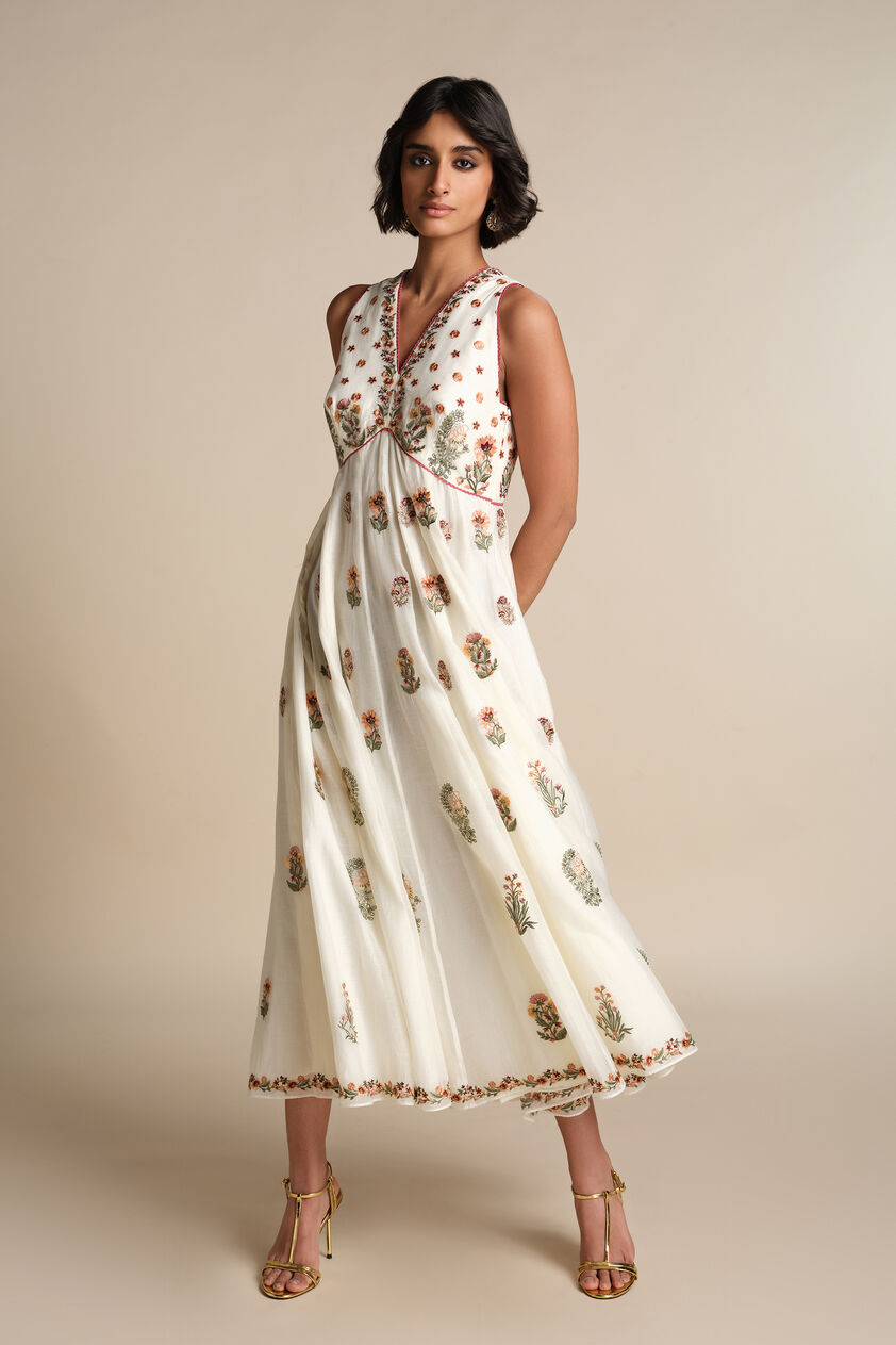 Calixta Embroidered Mul Dress - Natural, Ivory, image 3
