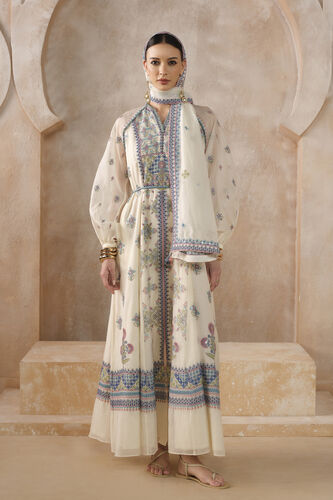 Stellara A-line Embroidered Mul Kaftan - Ivory, Ivory, image 1