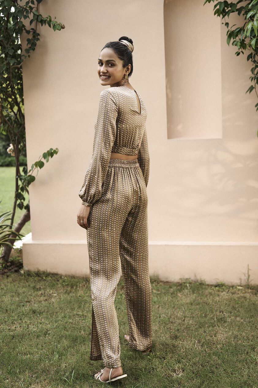 Repose Hand-block Printed Crop Coord - Brown, Brown, image 2