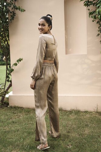 Repose Hand-block Printed Crop Coord - Brown, Brown, image 2