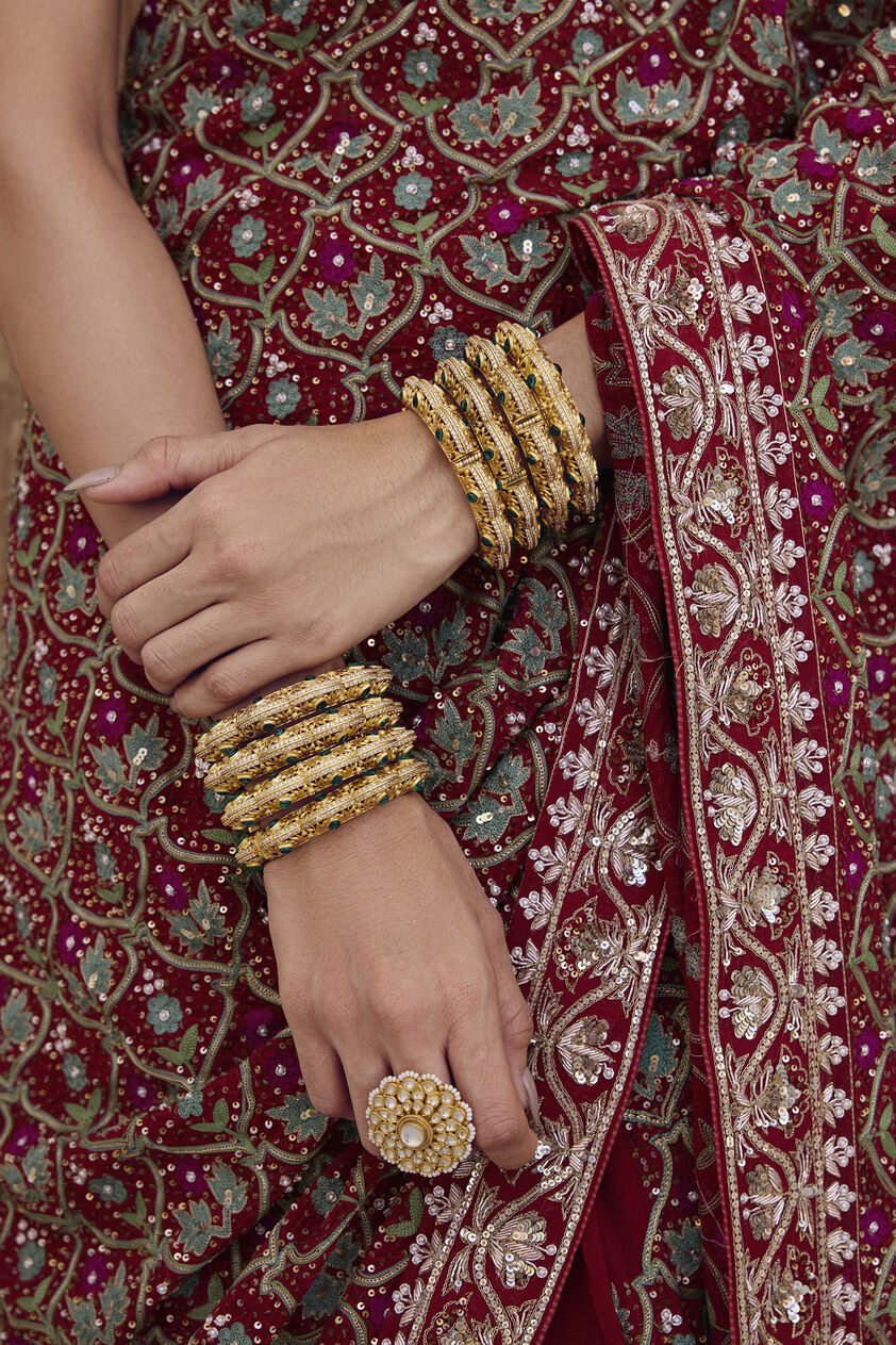 Azmah Embroidered Georgette Saree - Red, Red, image 6