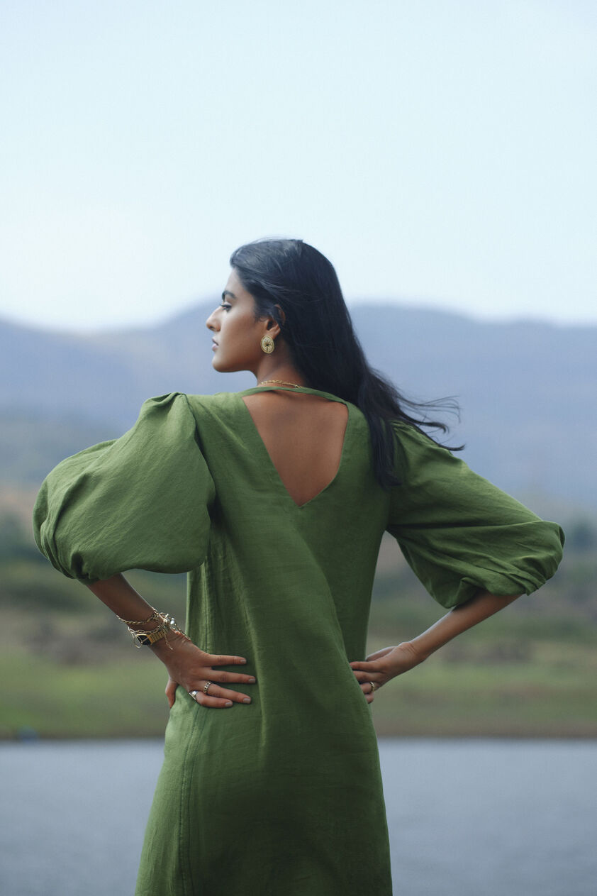 Savannah Front Slit Dress - Green, Green, image 4