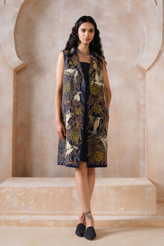 Chiyako Hand-embroidered SEWA Silk Jacket Set - Navy, Navy, image 1