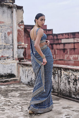 Arvia Printed Georgette Saree - Blue, Blue, image 4