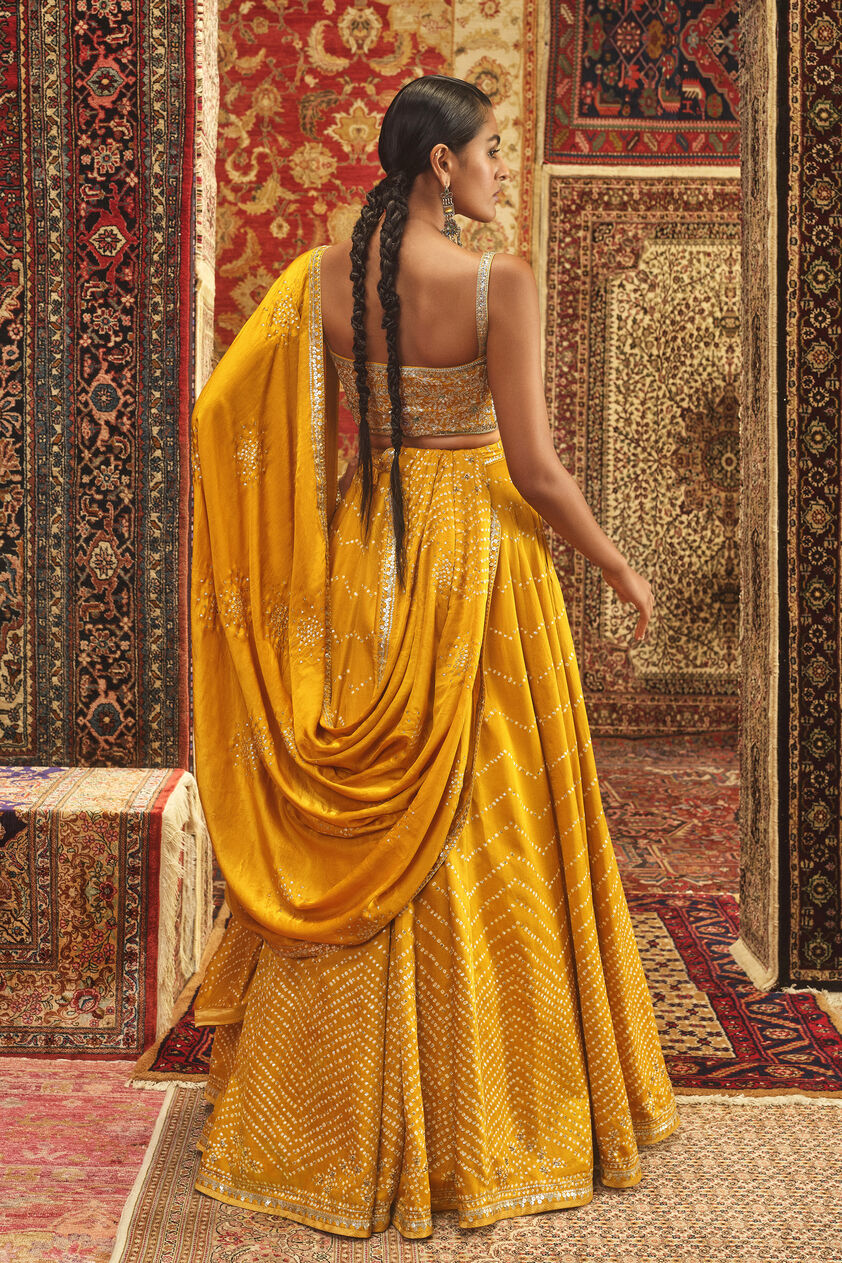 Nirajita Handcrafted Bandhani Silk Lehenga Set - Yellow, Yellow, image 2