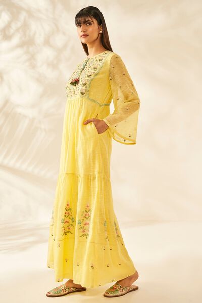 Hand-Embroidered Summer Dress​​-Yellow