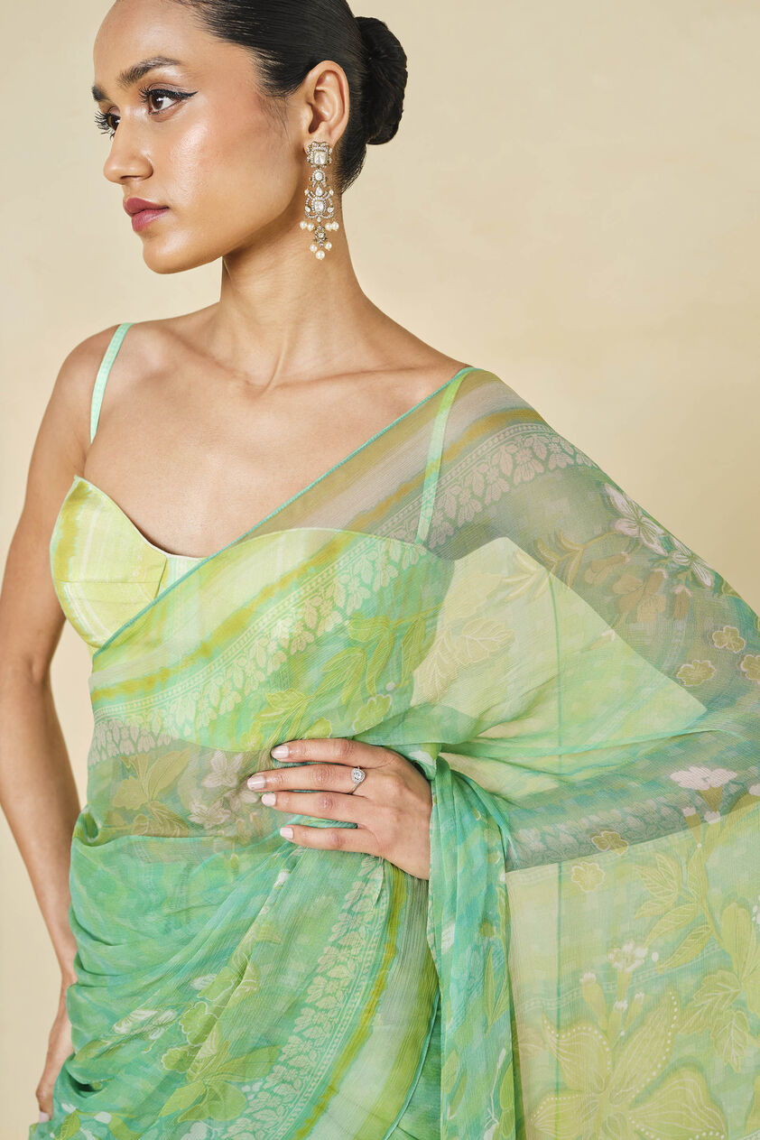 Oreka Chiffon Saree - Lime, Lime, image 4