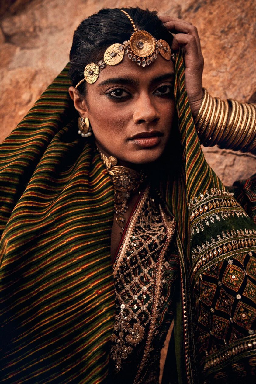 3 - Leher Ajrakh Sharara Set – Emerald, image 3