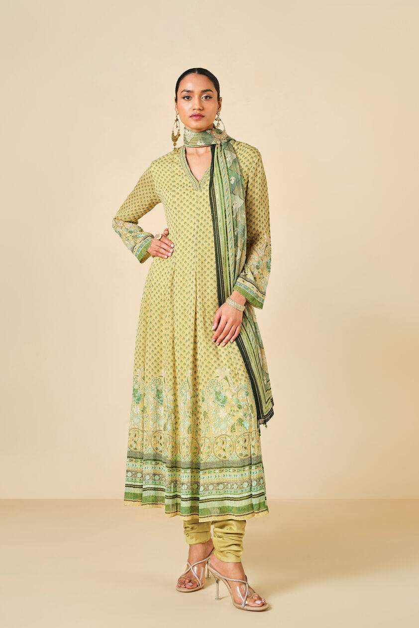 Myuna Printed Anarkali Set - Lime, Lime, image 1
