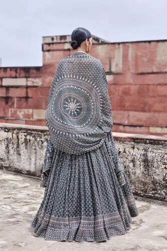 Arvia Printed Mul Lehenga Set - Green, Green, image 4