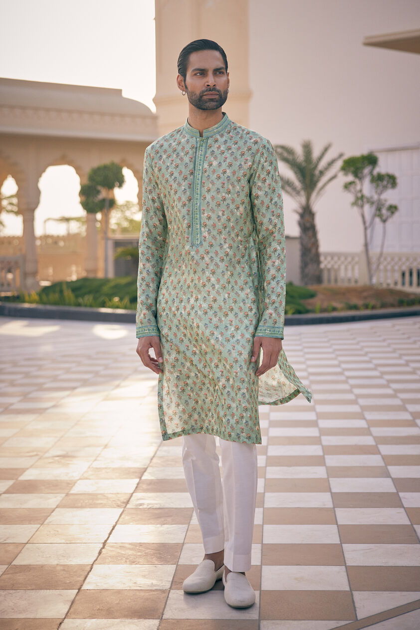 Anbar Silk Kurta - Sage, Sage, image 1