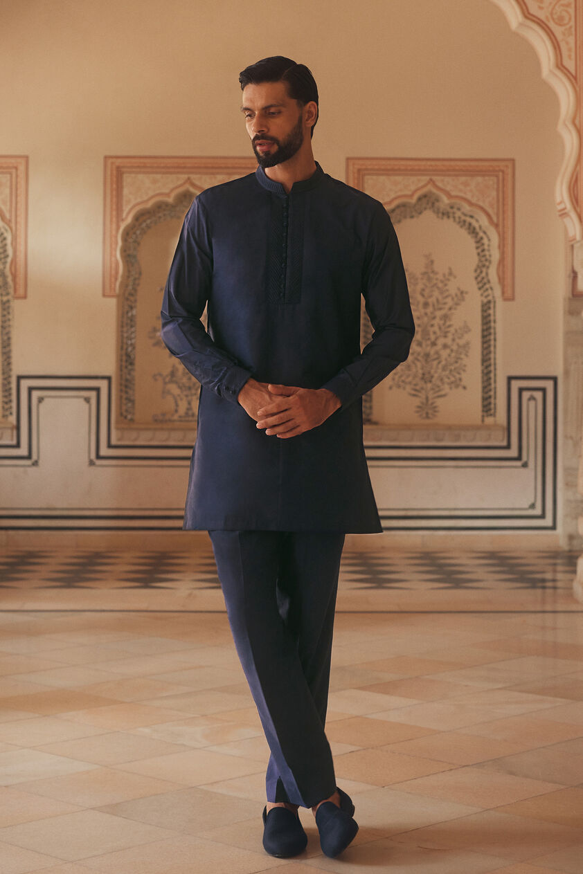Parikshit Silk Kurta - Navy, Navy, image 1