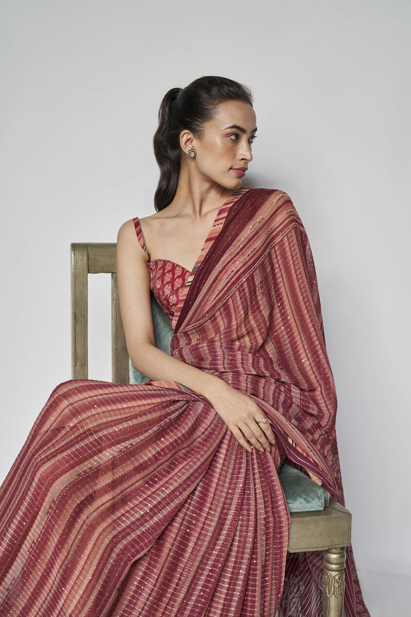 Arvika Saree - Wine, Wine, image 6