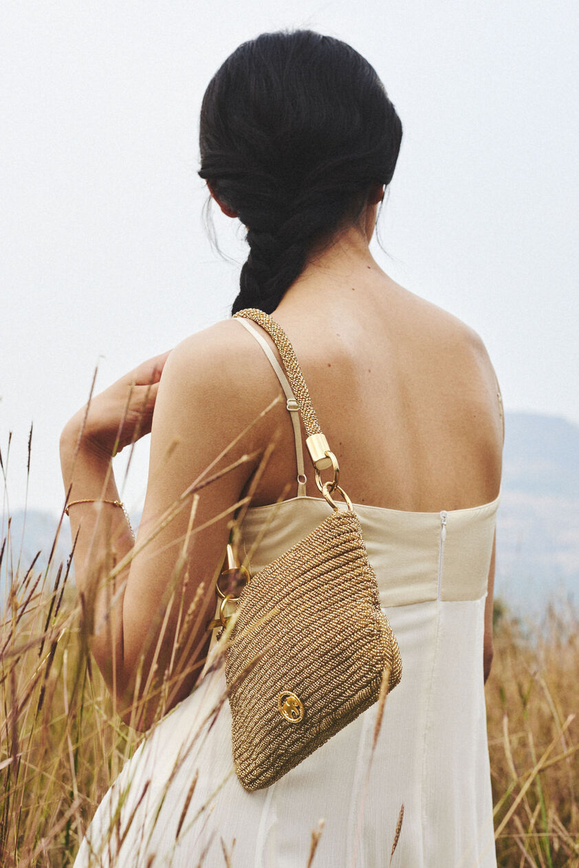 Champagne Gold Glass Beaded Bag, Gold, image 1