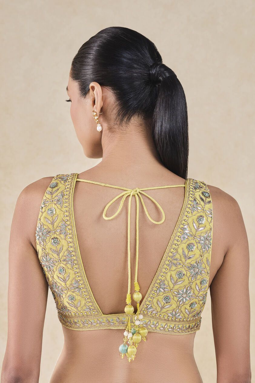 Tajanae Gota Patti Silk Choli - Lime, Lime, image 2