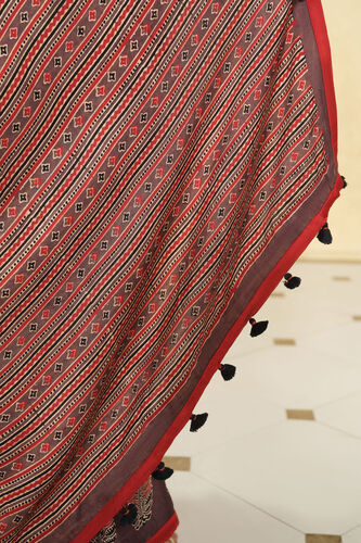 Baadiyah Ajrakh Hand-block Printed Saree - Brown, Brown, image 6