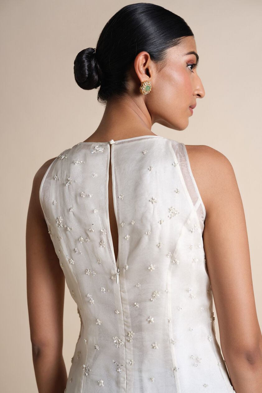 Shajar Hand-painted Pichhwai Silk Jacket Set - Ivory, Ivory, image 7