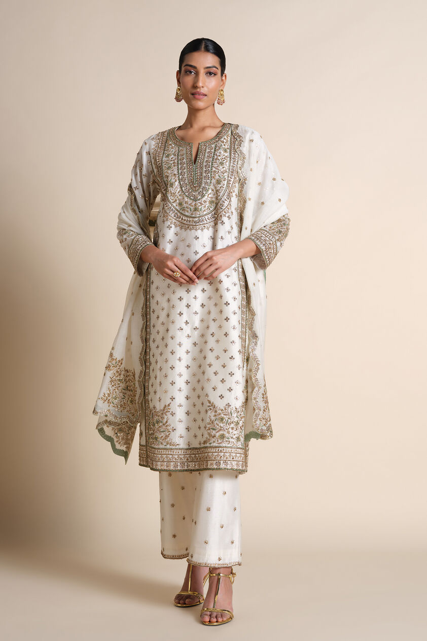 Ainara Gota Patti Silk Suit Set - Ivory, Ivory, image 1