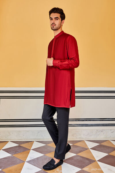 Daksh Silk Kurta - Maroon