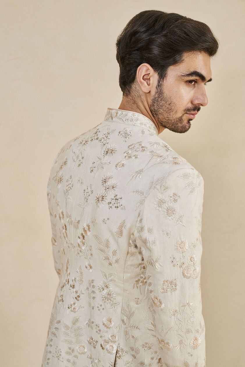 Nirad Embroidered Silk Bandhgala - Ivory, Ivory, image 5